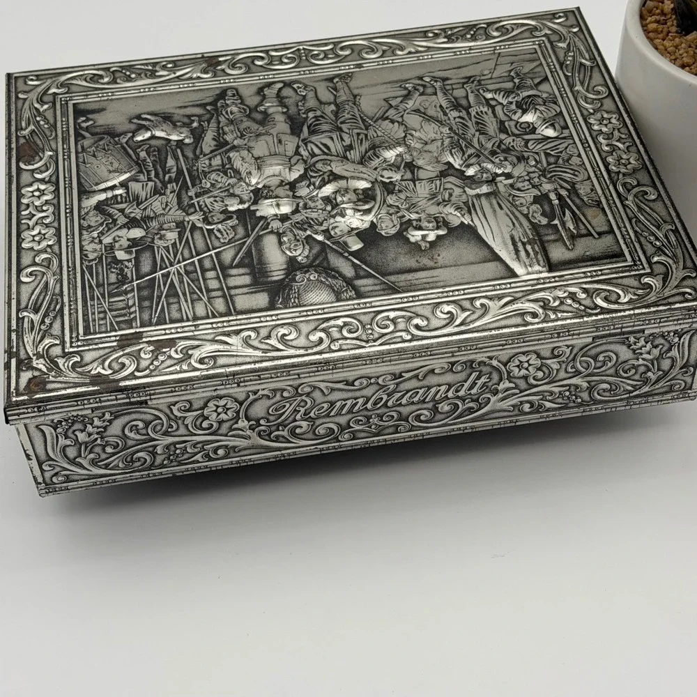 Vintage Victoria Biscuit Company Rembrandt The Night Watch Metal Relief Tin Box